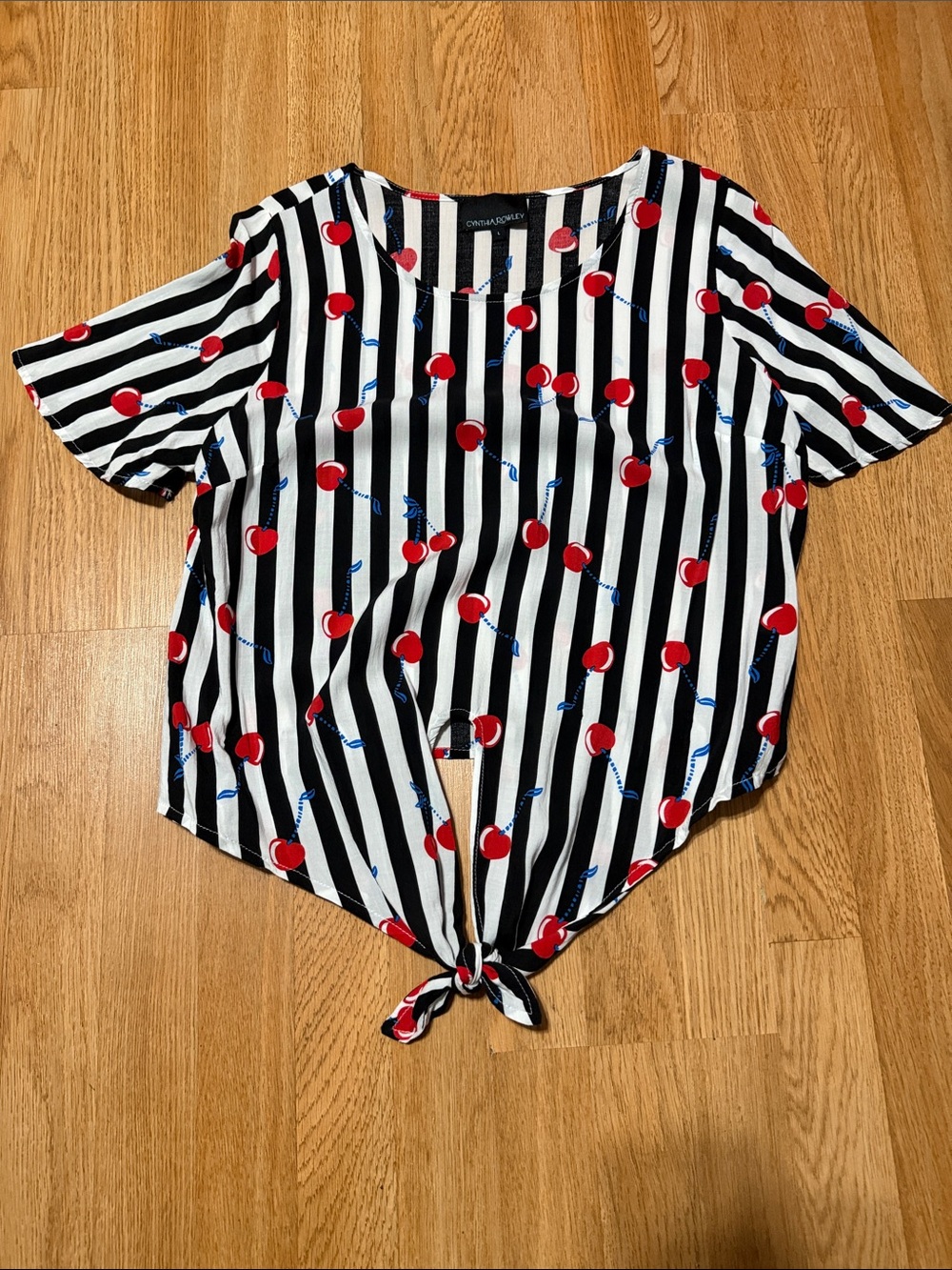 Cynthia Rowley pinstripe cherry top Size Large